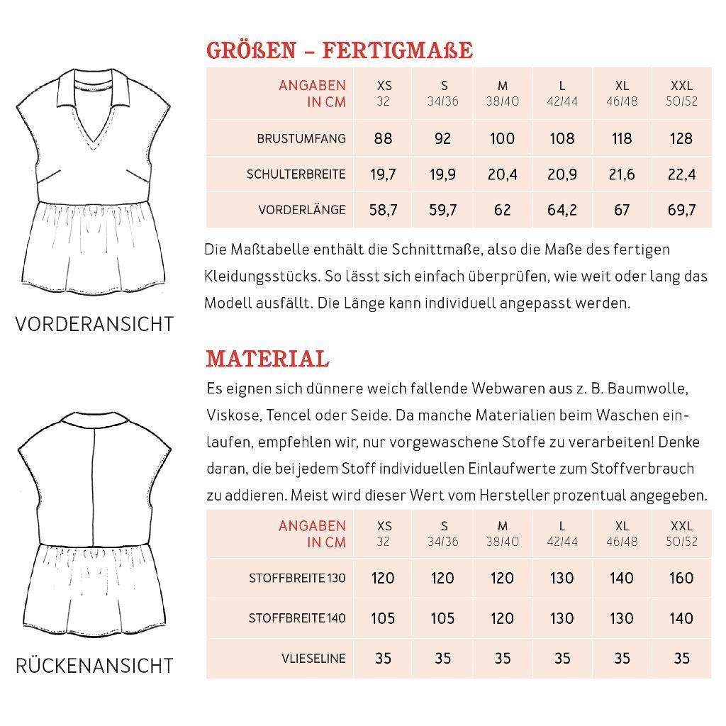Papierschnittmuster Blusentop Frau Anett XS-XXL
